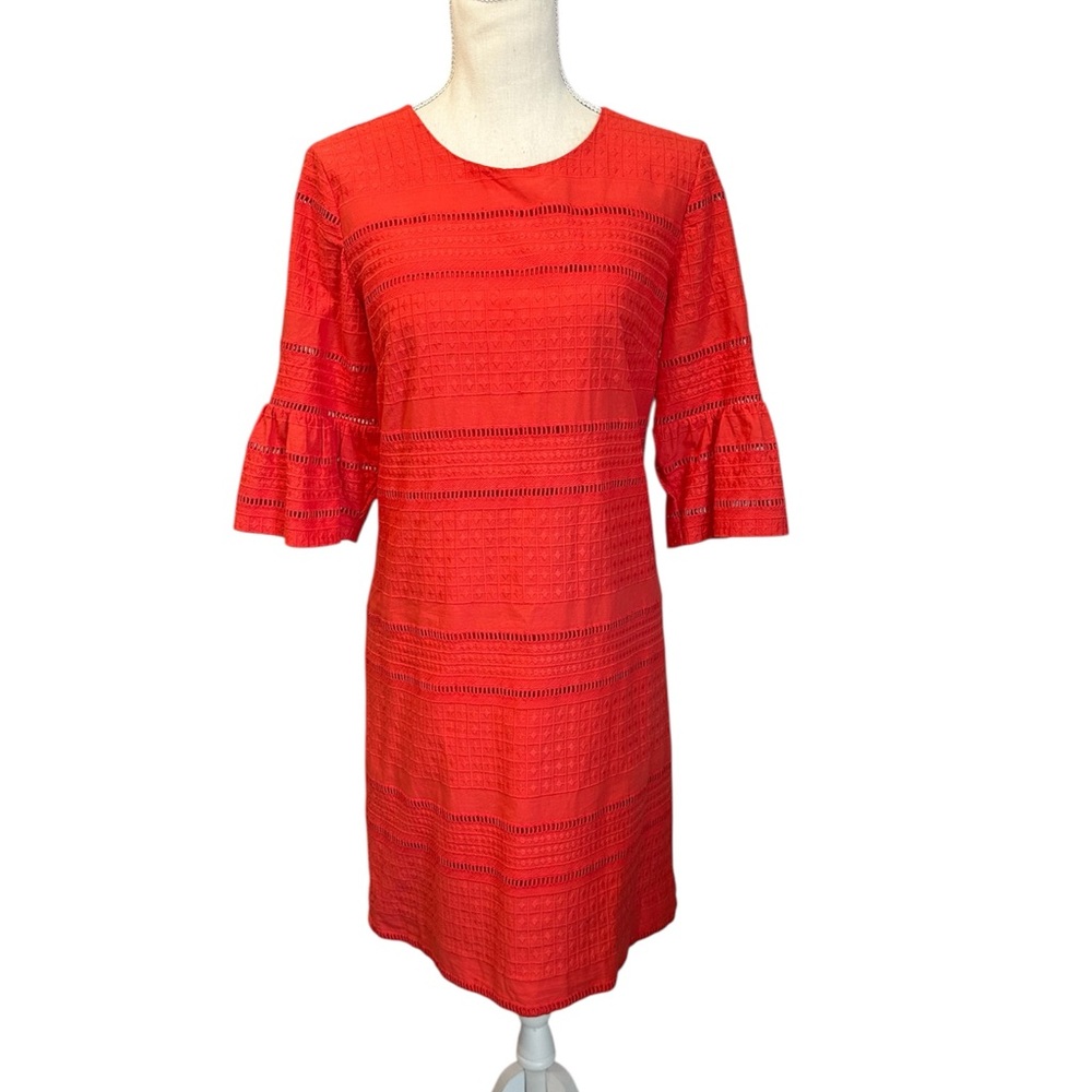 J.Crew Dress Flutter Sleeve Eyelet Shift Orange Red Women’s Size 2